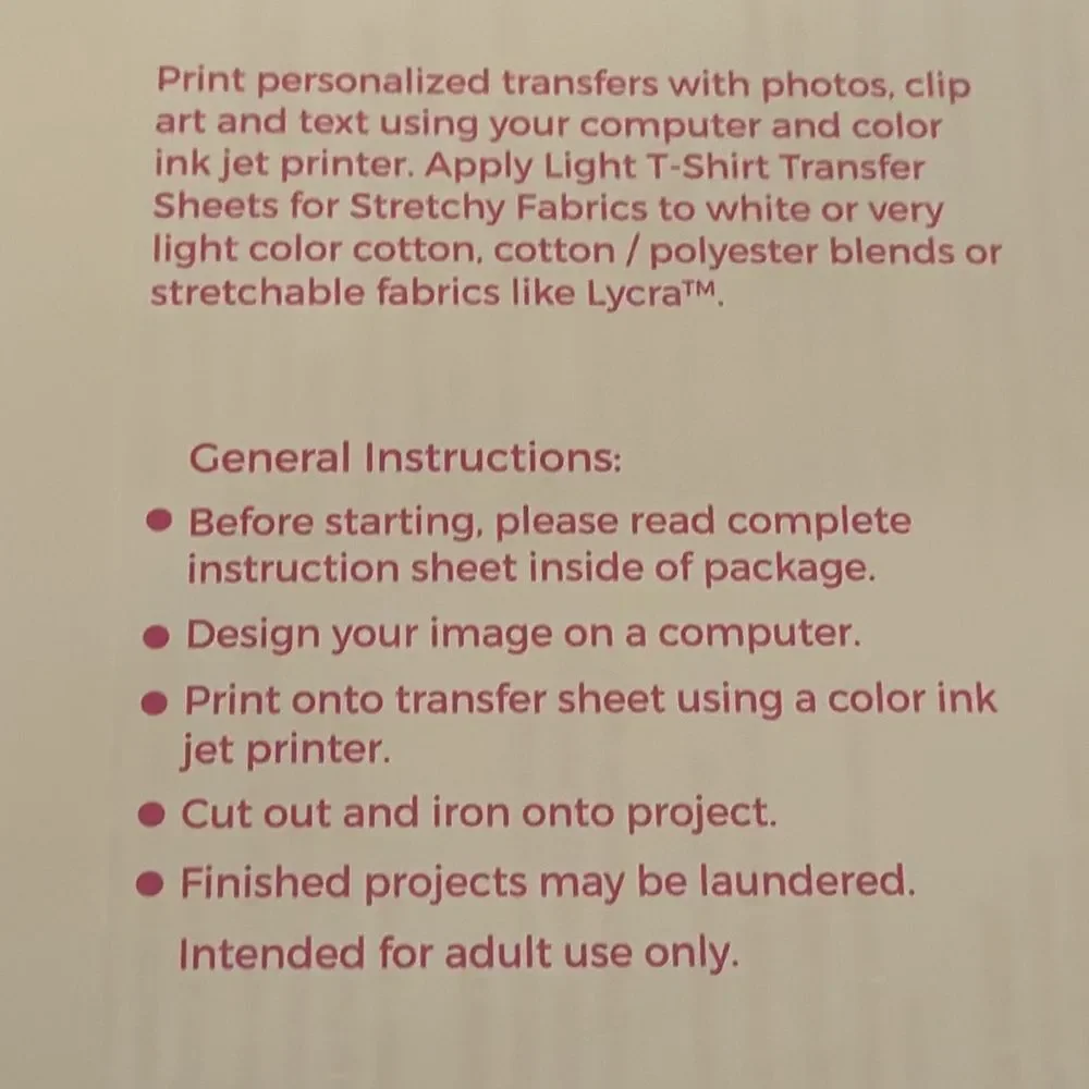 June Tailor Light T-Shirt Transfer Sheets Set of 3 Sheets NWT